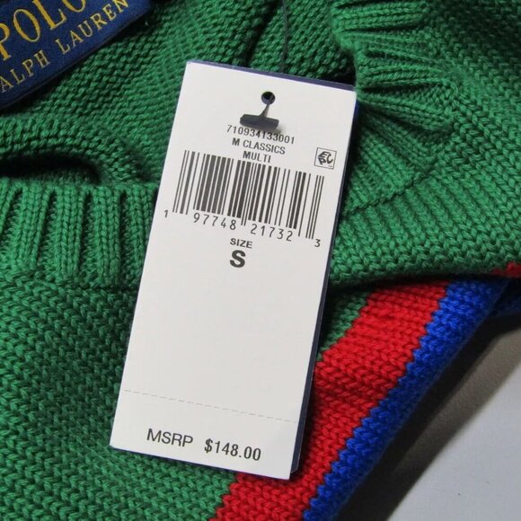NEW POLO RALPH LAUREN Mens Sweater Green/Multi Striped Cotton Crewneck Size S - Picture 5 of 9